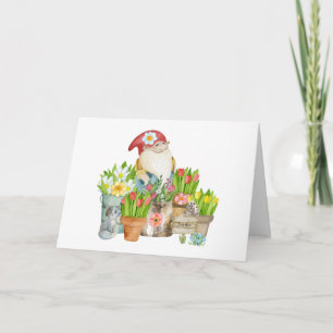 Garten-Gnome mit Blume und Katze Karte
