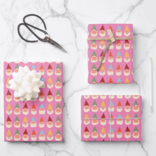 Garten-Gnome rosa Hintergrund Geschenkpapier Set