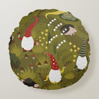 Garten Gnomes: Humorreiche Fauna. Rundes Kissen