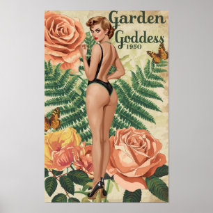 Garten-Göttin 1950 – Retro-Pin-Up-Botanik-Collage Poster