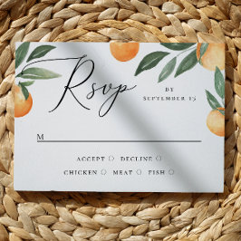 Garten in Orangetönen. Hochzeit von Zitrusfrüchten RSVP Karte