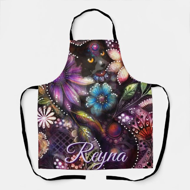 Garten-Kitty-Katze-Blumen-Abstrakt-Personalisiert Schürze (Vorderseite)