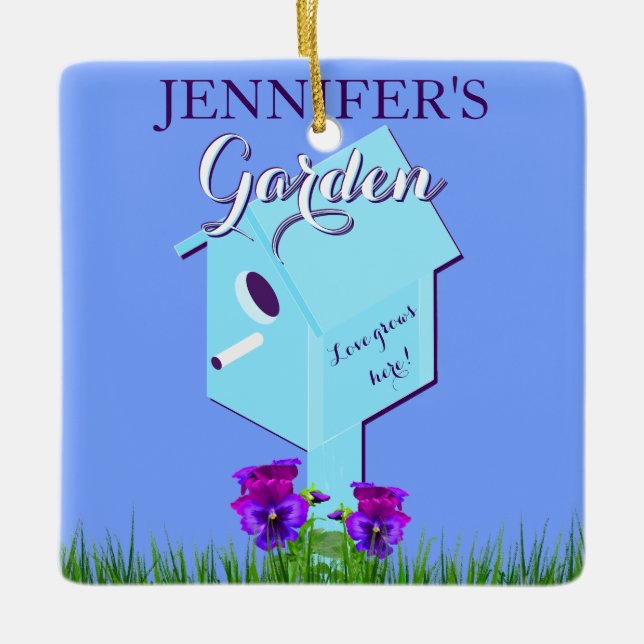 Garten "Liebe wächst hier!" Birdhouse für ihren Pl Keramikornament (Vorderseite)