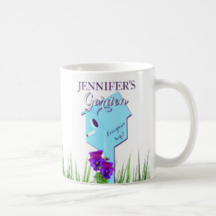Garten "Liebe wächst hier!" Birdhouse-Stiefmütte Kaffeetasse