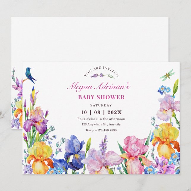 Garten Lila Blume Blüte Babydusche Einladung (Vorne/Hinten)
