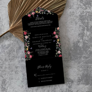 Garten Mehrfarbige Wildblumen Hochzeit     All In One Einladung