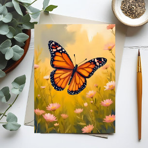 Garten mit Monarchfalter in Aquarell-Blumen Postkarte