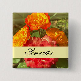 Garten mit orangefarbenen und roten Blumen Button