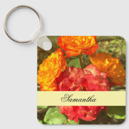 Garten mit orangefarbenen und roten Blumen Schlüsselanhänger