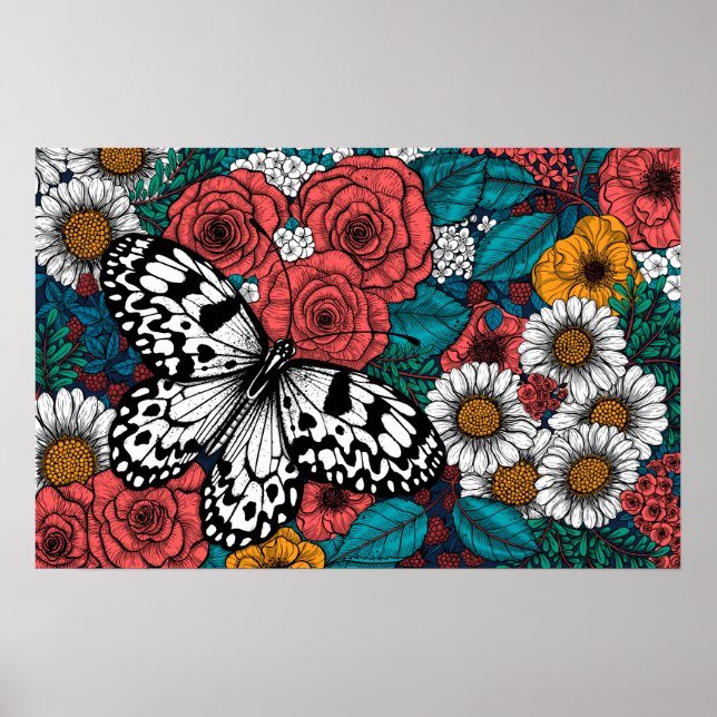 Garten mit Papierkissen Poster (Vorne)