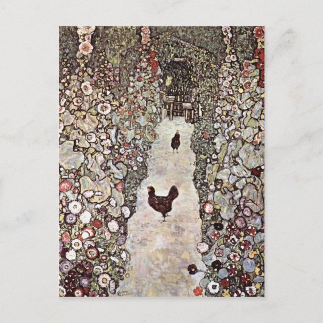 Garten mit Roosters Niedlich Postkarte (Vorderseite)