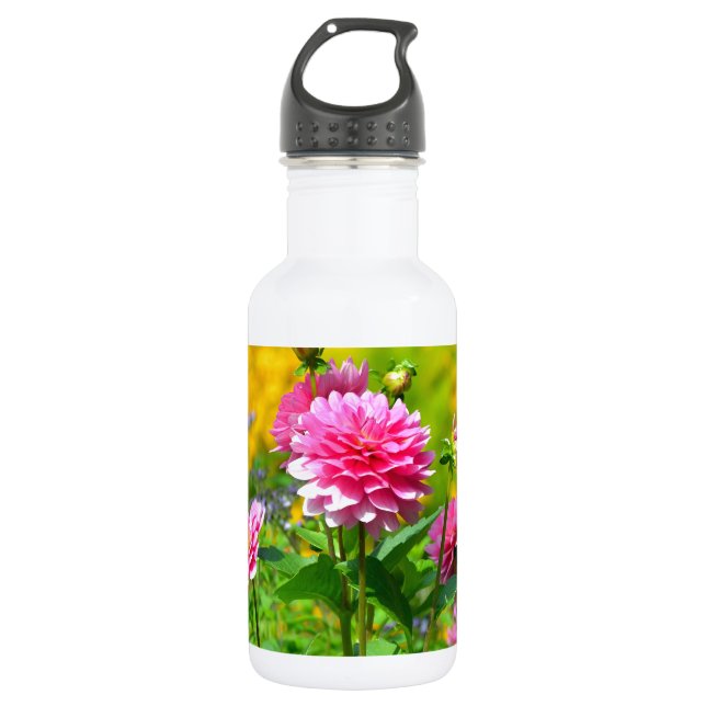 Garten mit rosa Dahlien Trinkflasche (Vorderseite)