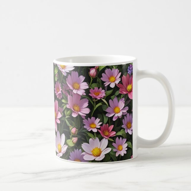 Garten mit rosa und weißen Blumen Kaffeetasse (Rechts)