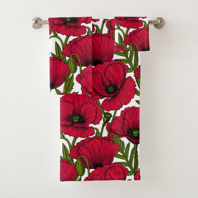 Garten mit rotem Mohn 2 Badhandtuch Set (Insitu)