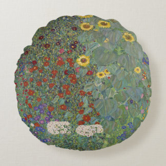 Garten mit Sonnenblumen von Gustav Klimt Rundes Kissen