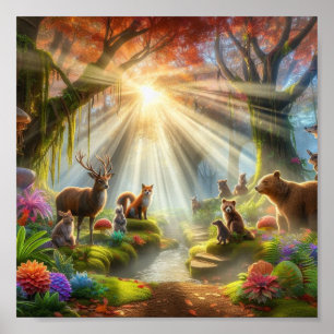 Garten mit sprechenden Tieren und fantastischer Fl Poster