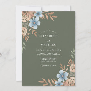 Garten-Oliv-Azurblüten-Hochzeit Einladung