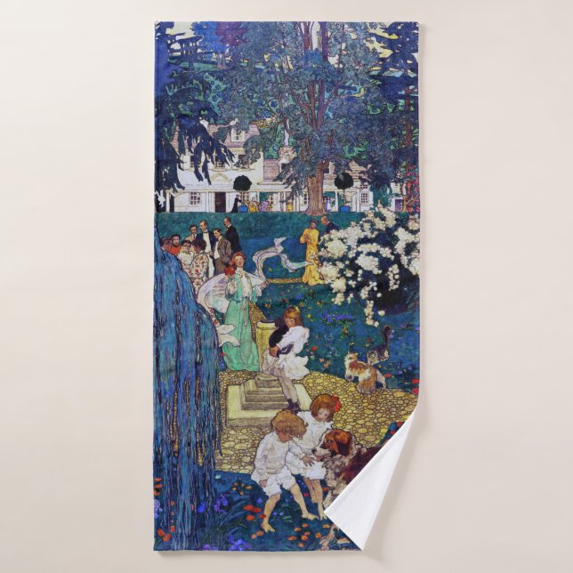 Garten Party mit Hund & Katze, Jessie Willcox Smit Badehandtuch (Badehandtuch)