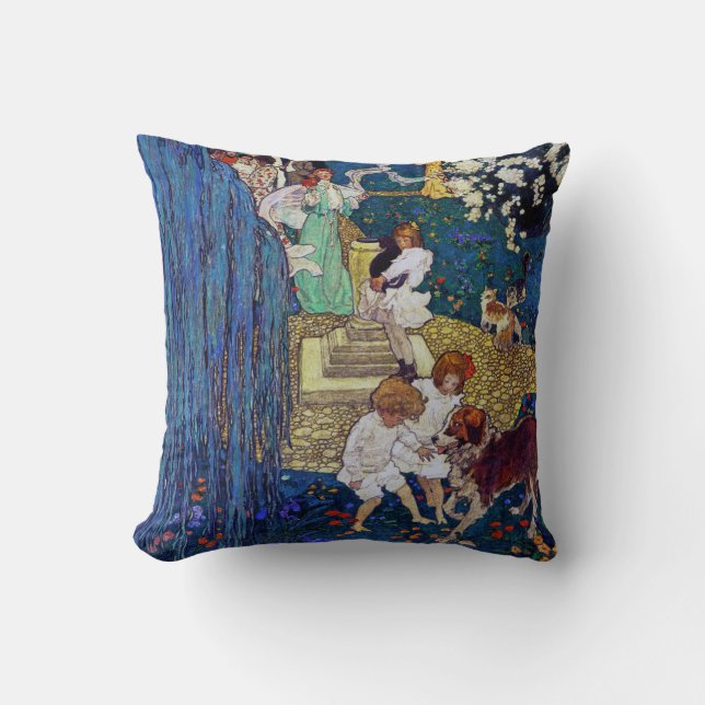 Garten Party mit Hund & Katze, Jessie Willcox Smit Kissen (Vorderseite)