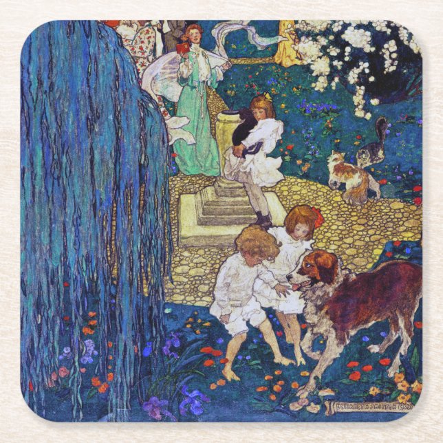 Garten Party mit Hund & Katze, Jessie Willcox Smit Rechteckiger Pappuntersetzer (Vorderseite)