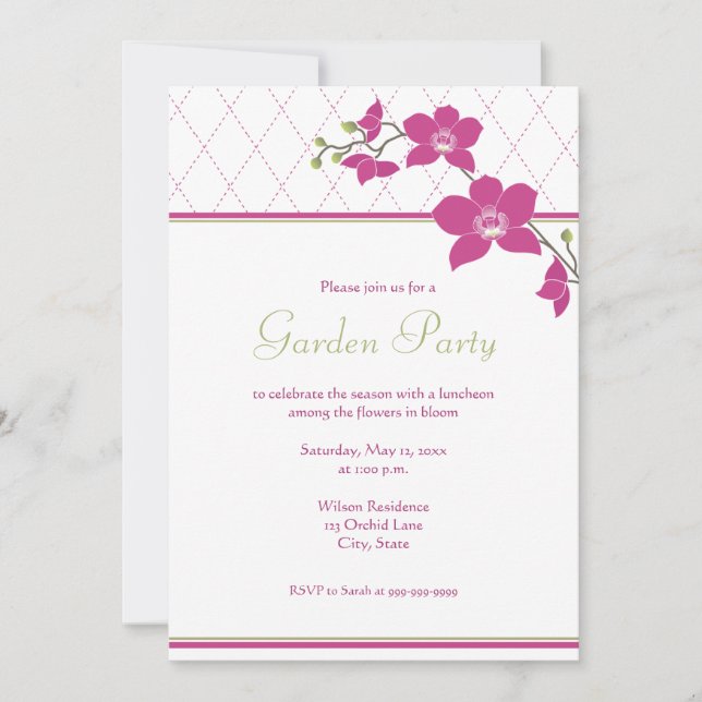 Garten-Party-Rosa-Orchideen-Einladungen Einladung (Vorderseite)