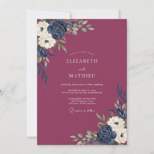 Garten-Pflaume-Indigo-Blüten-Hochzeit Einladung