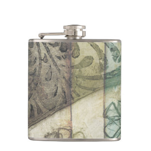 Garten-Platte mit Blätter, Blumen und Gras Flachmann