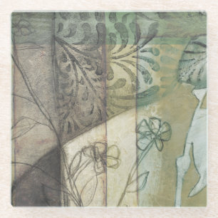Garten-Platte mit Blätter, Blumen und Gras Glasuntersetzer