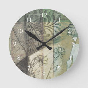 Garten-Platte mit Blätter, Blumen und Gras Runde Wanduhr