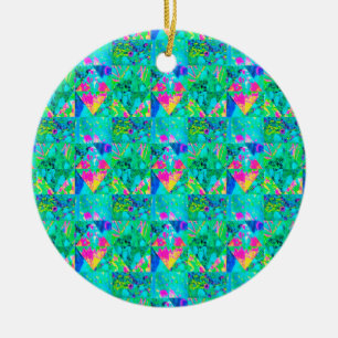 Garten-Quilt-Malerei mit Hortensie und Blautönen Keramik Ornament