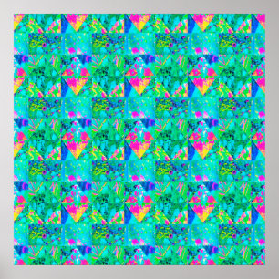 Garten-Quilt-Malerei mit Hortensie und Blautönen Poster