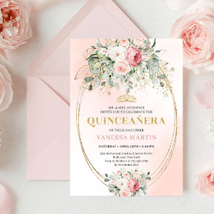 Garten-Rosa-Rot-Boho-Quinceañera-Blumen-Einladung Einladung
