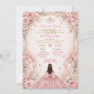Garten-Rosé-Blumen-Quinceañera-Einladung Einladung
