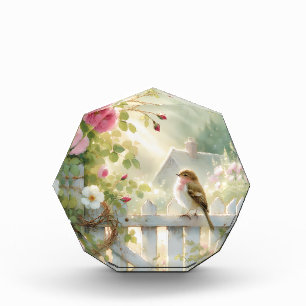 Garten-Rosen-Vogel-Aquarellszene Fotoblock