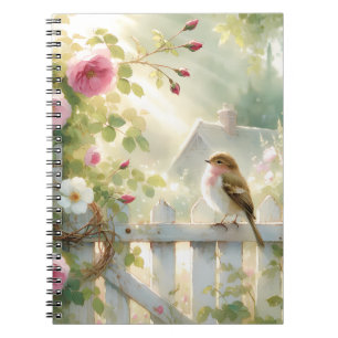 Garten-Rosen-Vogel-Aquarellszene Notizblock