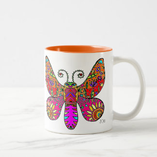 Garten-Schmetterlings-orange rosa Gelb Zweifarbige Tasse
