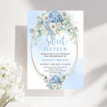 Garten-Skript Blaue Blumen Gold Sweet 16 Geburtsta