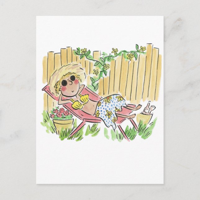 Garten Sonnenbaden Postkarte (Vorderseite)