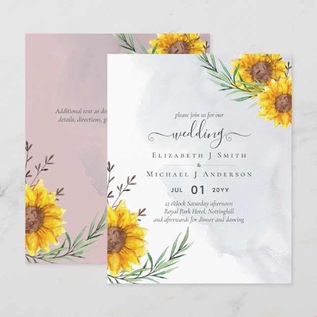 Garten Sonnenblumen Pink Rustic Boho Hochzeit (Vorne/Hinten)