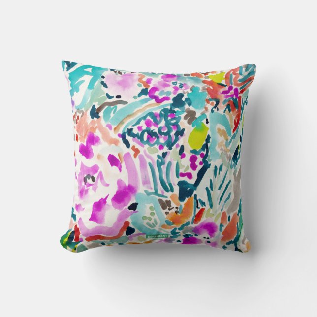 GARTEN-SOSSE buntes Aquarell mit Blumen Kissen (Vorderseite)
