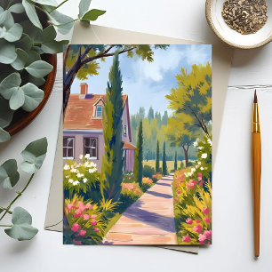 Garten Spaziergang Ölmalerei Blumenweg Postkarte