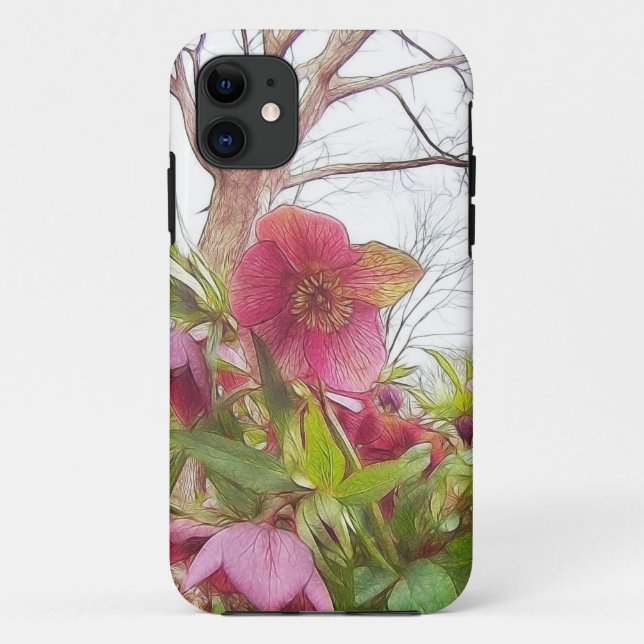 Garten-Szene - Hellebores und alte Eiche Case-Mate iPhone Hülle (Rückseite)