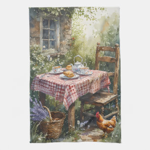 Garten-Tee-Morgen im Cottage-Wasserfarbenstil Geschirrtuch