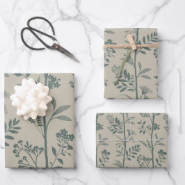 Garten Traum Elegante Botanik in Türkis und Beige Geschenkpapier Set