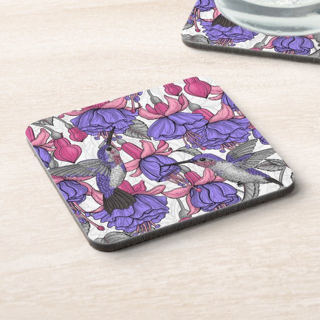 Garten von Hummingvogel, melrose und rosa Getränkeuntersetzer (Linke Seite)