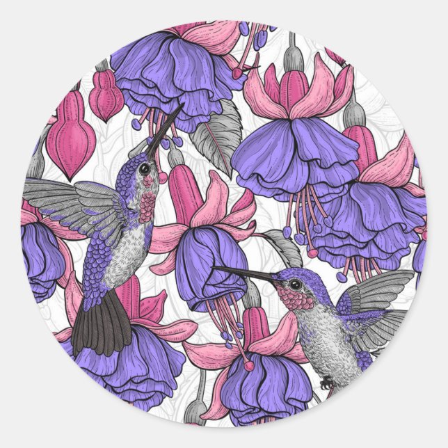 Garten von Hummingvogel, melrose und rosa Runder Aufkleber (Vorderseite)