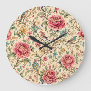Gärten von Shiraz Singvögel & Pfingstrose Chintz Große Wanduhr