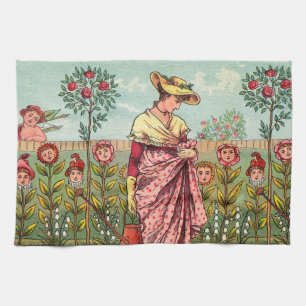 Garten Wachsende Blumen Frau Kunst Antiquität Geschirrtuch