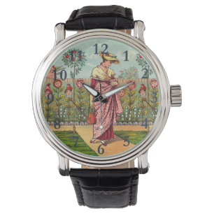 Garten wächst Blumen Frau Kunst Antiquität Armbanduhr