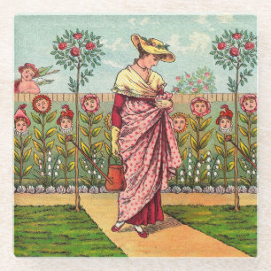 Garten wächst Blumen Frau Kunst Antiquität Glasuntersetzer